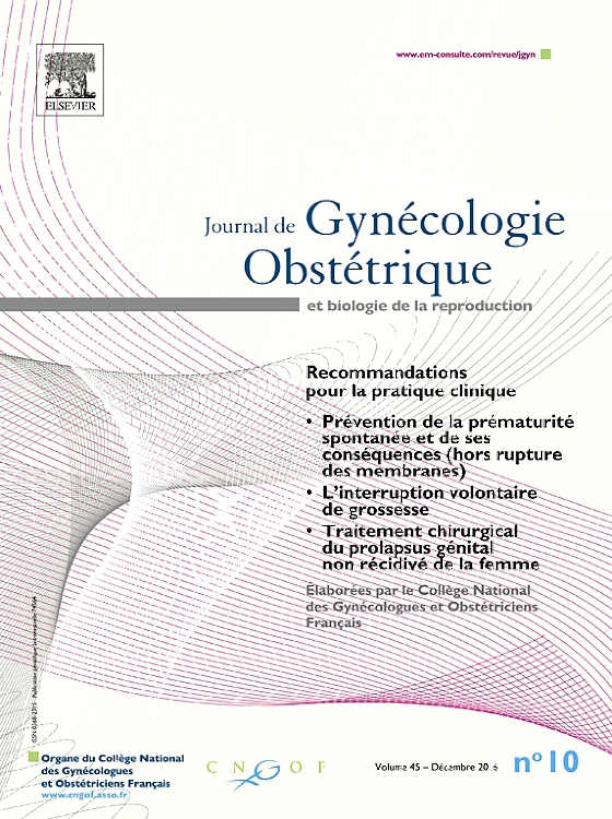 Go to journal home page - Journal de Gynécologie Obstétrique et Biologie de la Reproduction